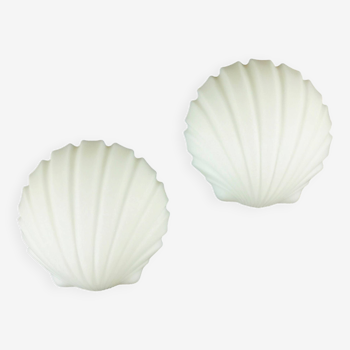 Pair of Opaline Glass Shell Shaped Wall Lights/Sconces from Limburg, Germany, 1970s