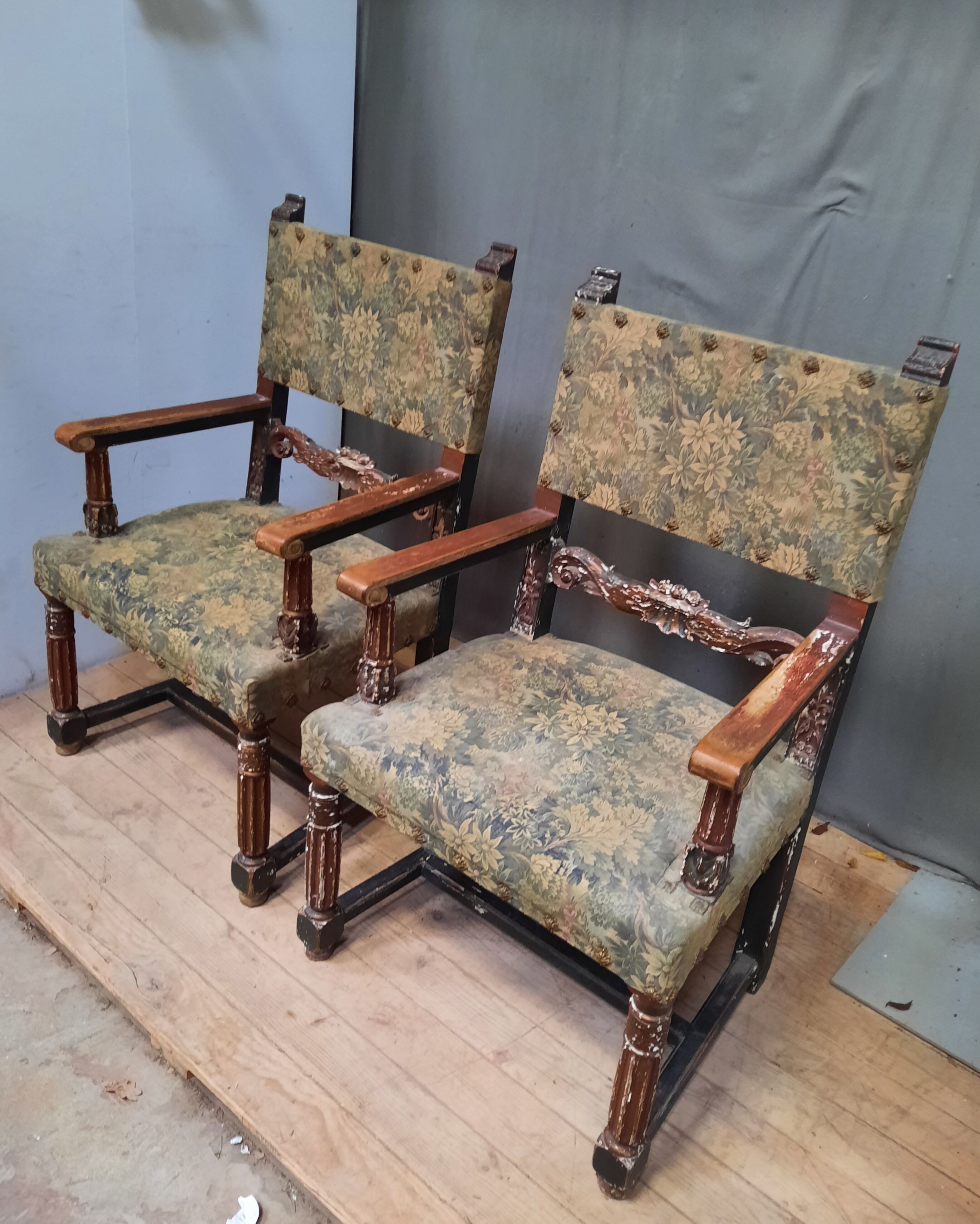 Pair of Louis XIII style armchairs