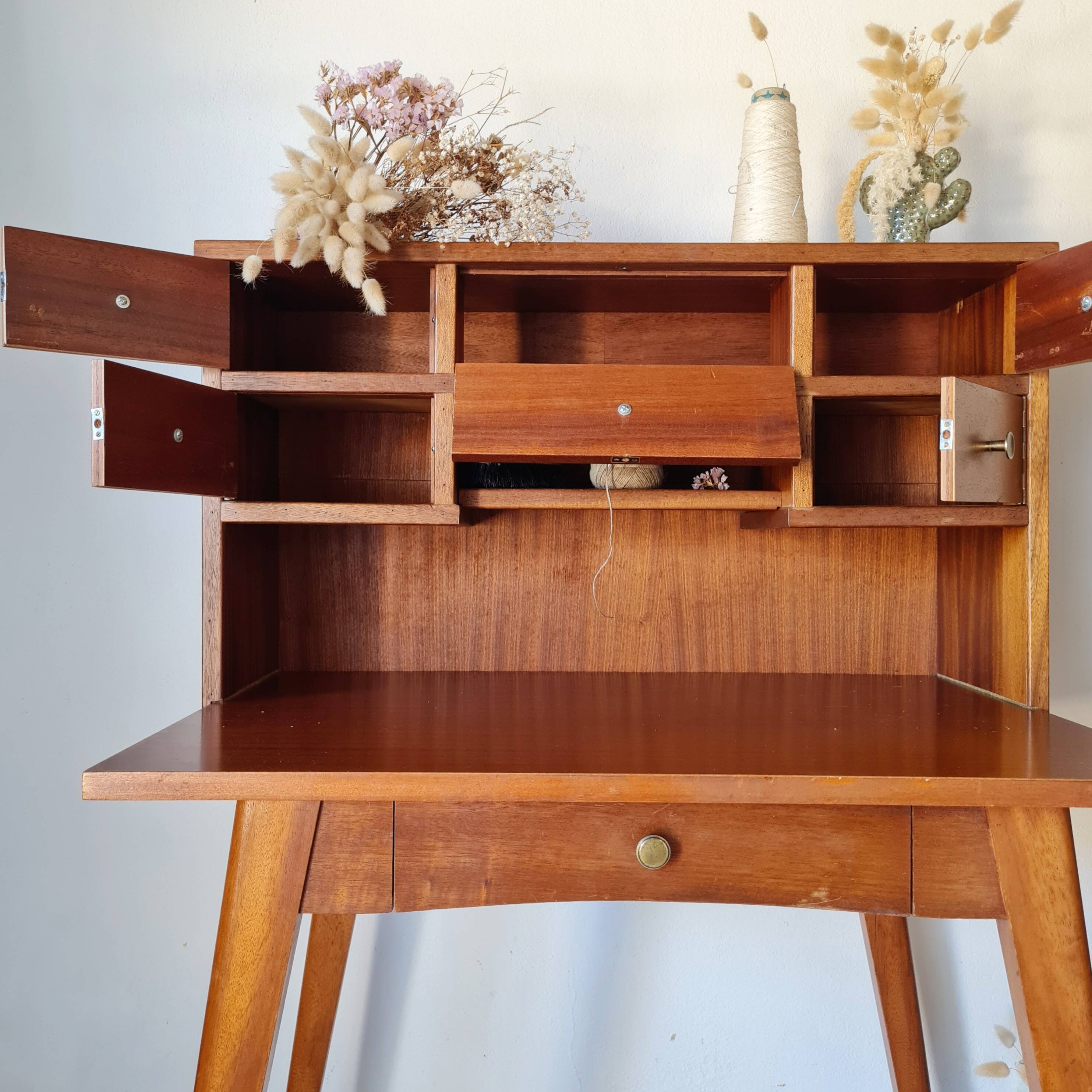 Scandinavian desk with tapered legs, vintage.