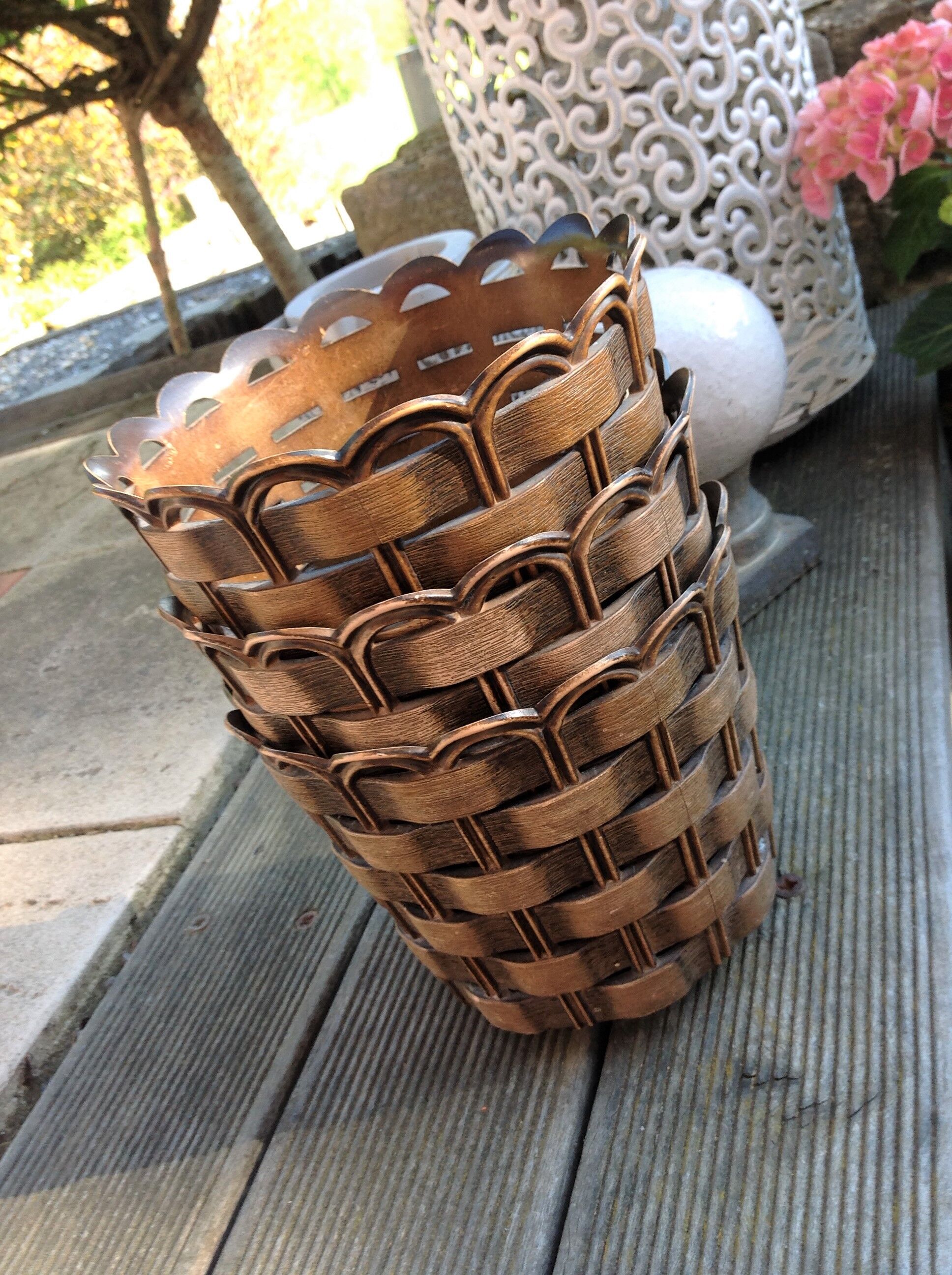 Suite of three cache pots imitation wicker braided by Emsa / vintage 60s-70s