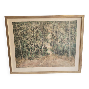 Old lithograph - Forest landscape - Bernard Gantner