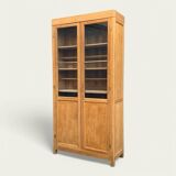 Parisian glass cabinet in solid raw oak, 1950