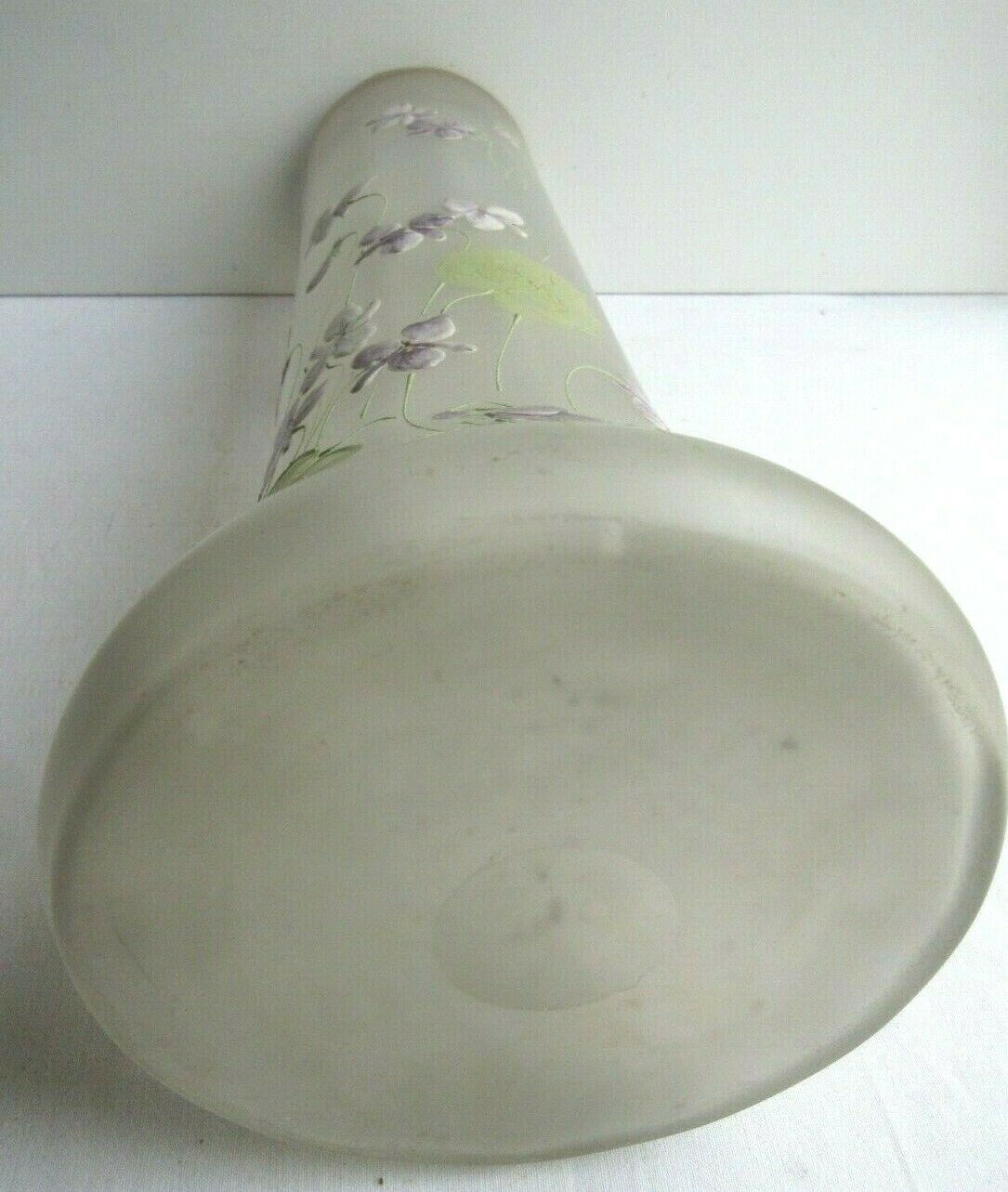 Large vase art nouveau opaque glass emaille legras: violet seedlings