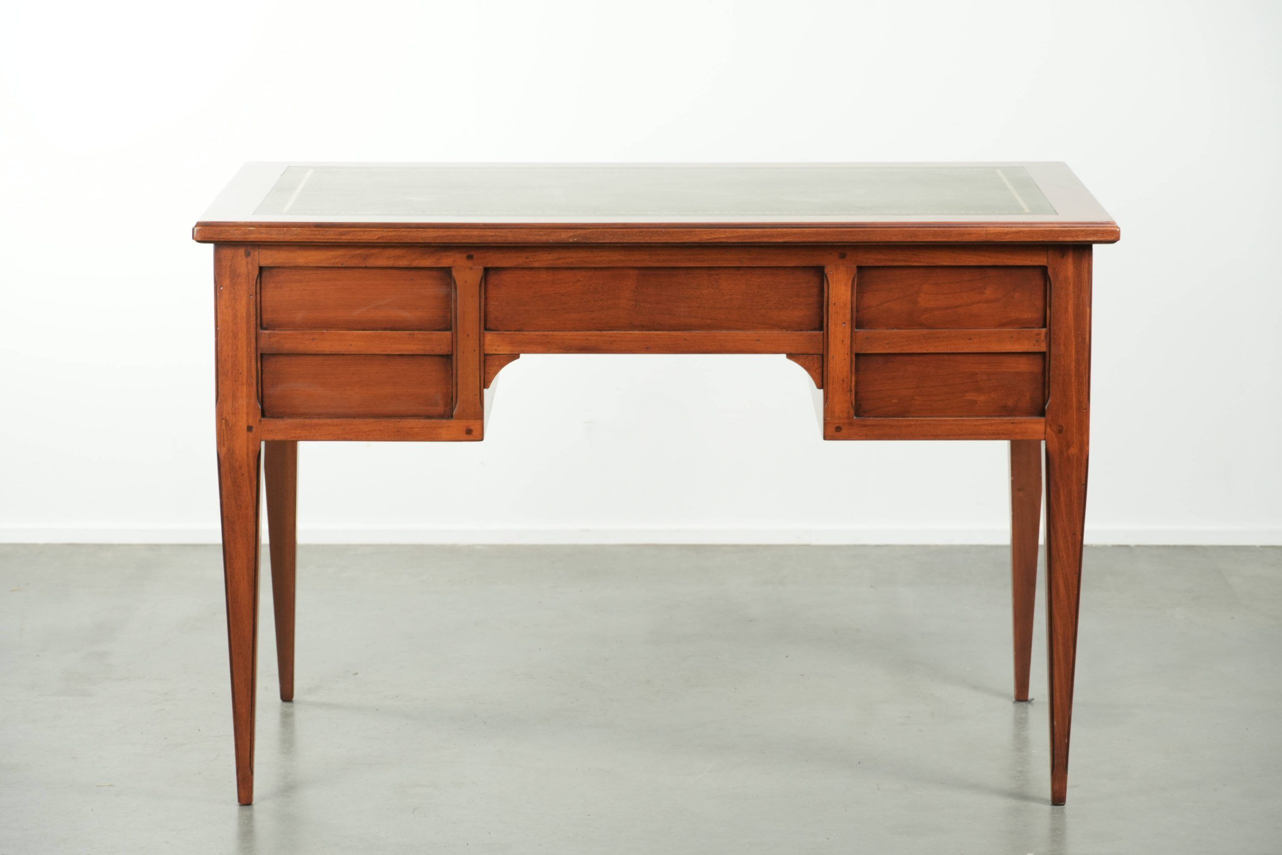 Elegant English style desk with green leather top, gold details and drawers