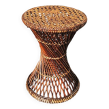 Ancien Tabouret Diabolo en Osier & Cannage