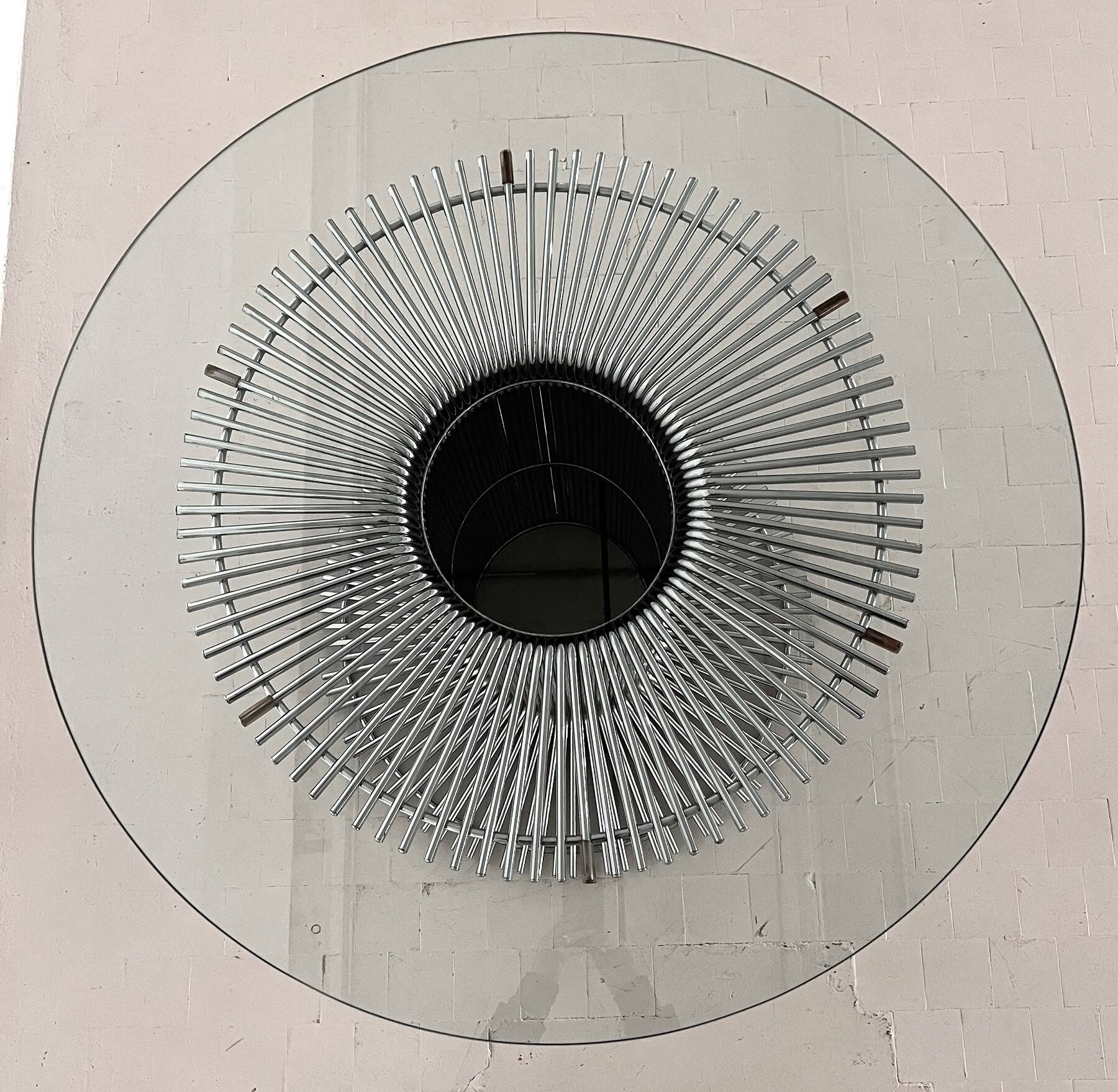 Italian Pedestal Dining Table in Chrome and Glass