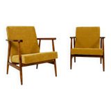 Vintage set of armchairs, golden yellow fabric, refurbished, 1970