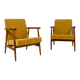 Vintage set of armchairs, golden yellow fabric, refurbished, 1970