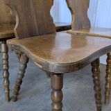 Set of 8 Vintage Tyrolean Heart Cutout Wooden Dining Chairs / Darker Brown