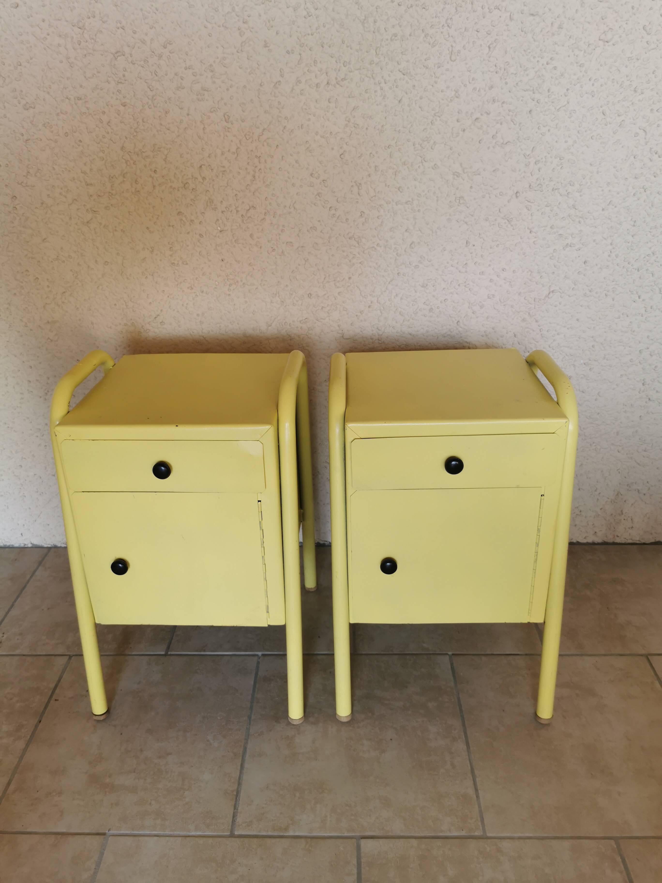 Pair of boarding school bedside tables