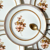 8 small OLYMPIA porcelain plates with floral and gilded pattern
