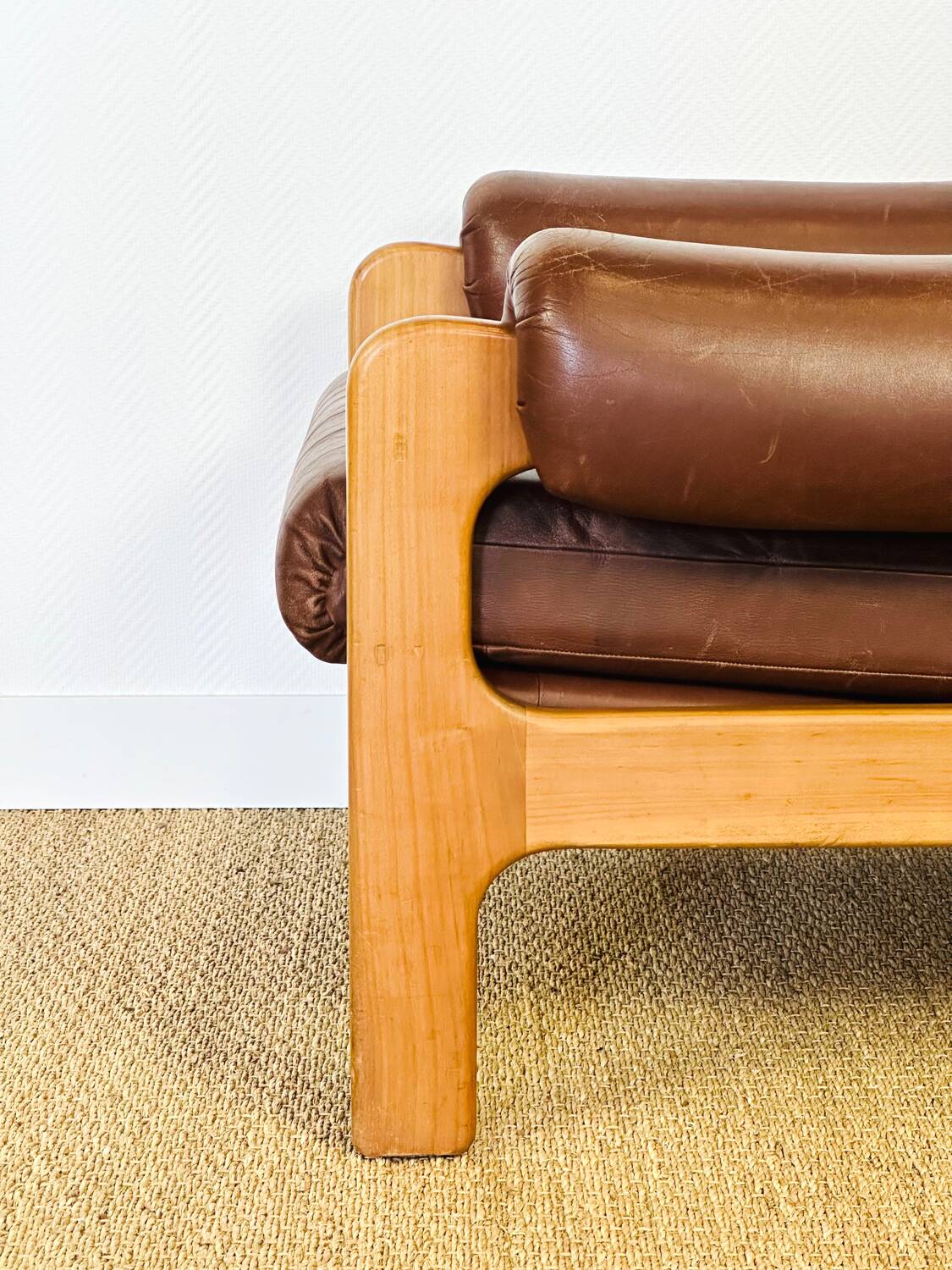 Vintage Scandinavian leather and teak armchair 1960