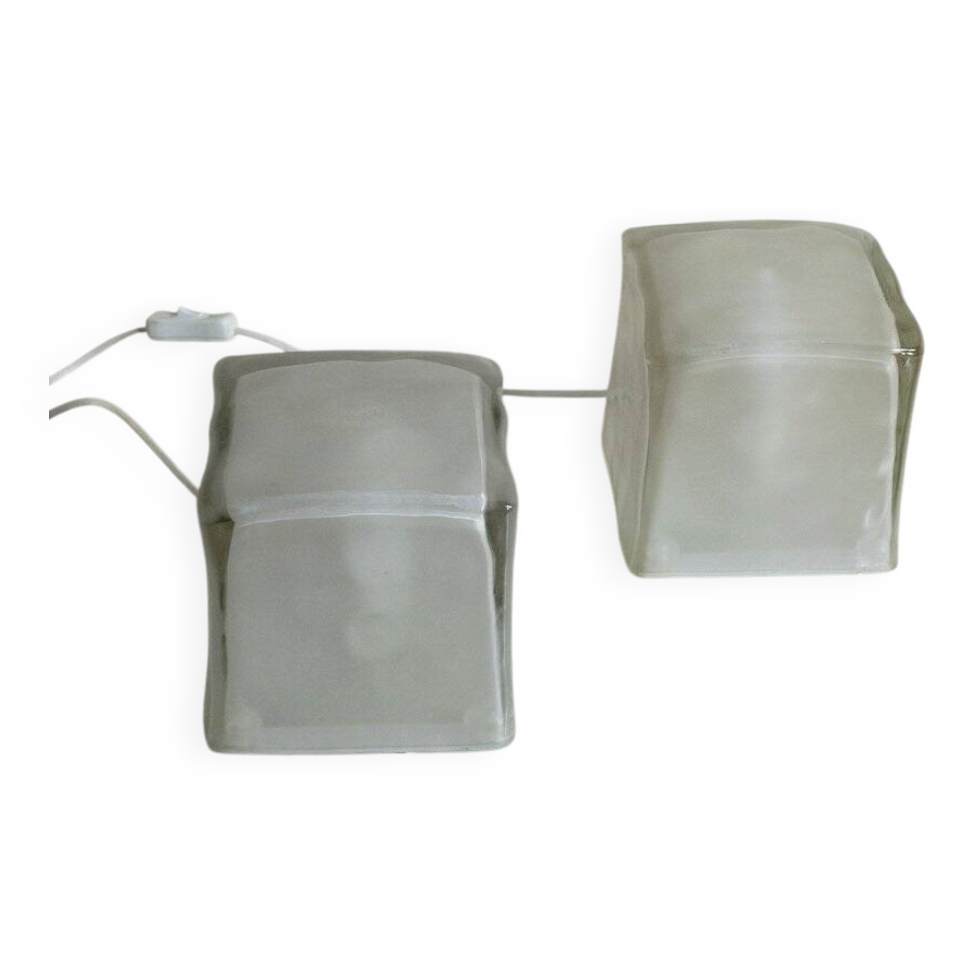 Cubic frosted glass table lamps, late 1970s, set of 2.