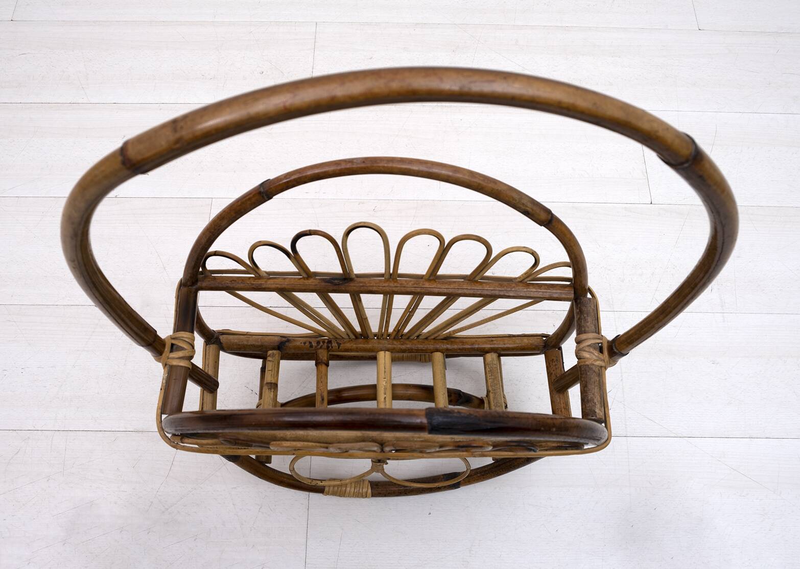 Mid-Century Modern Italian Rattan Bamboo Magazine Rack Stand, 1960s