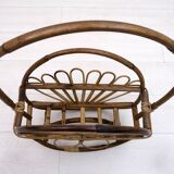 Mid-Century Modern Italian Rattan Bamboo Magazine Rack Stand, 1960s