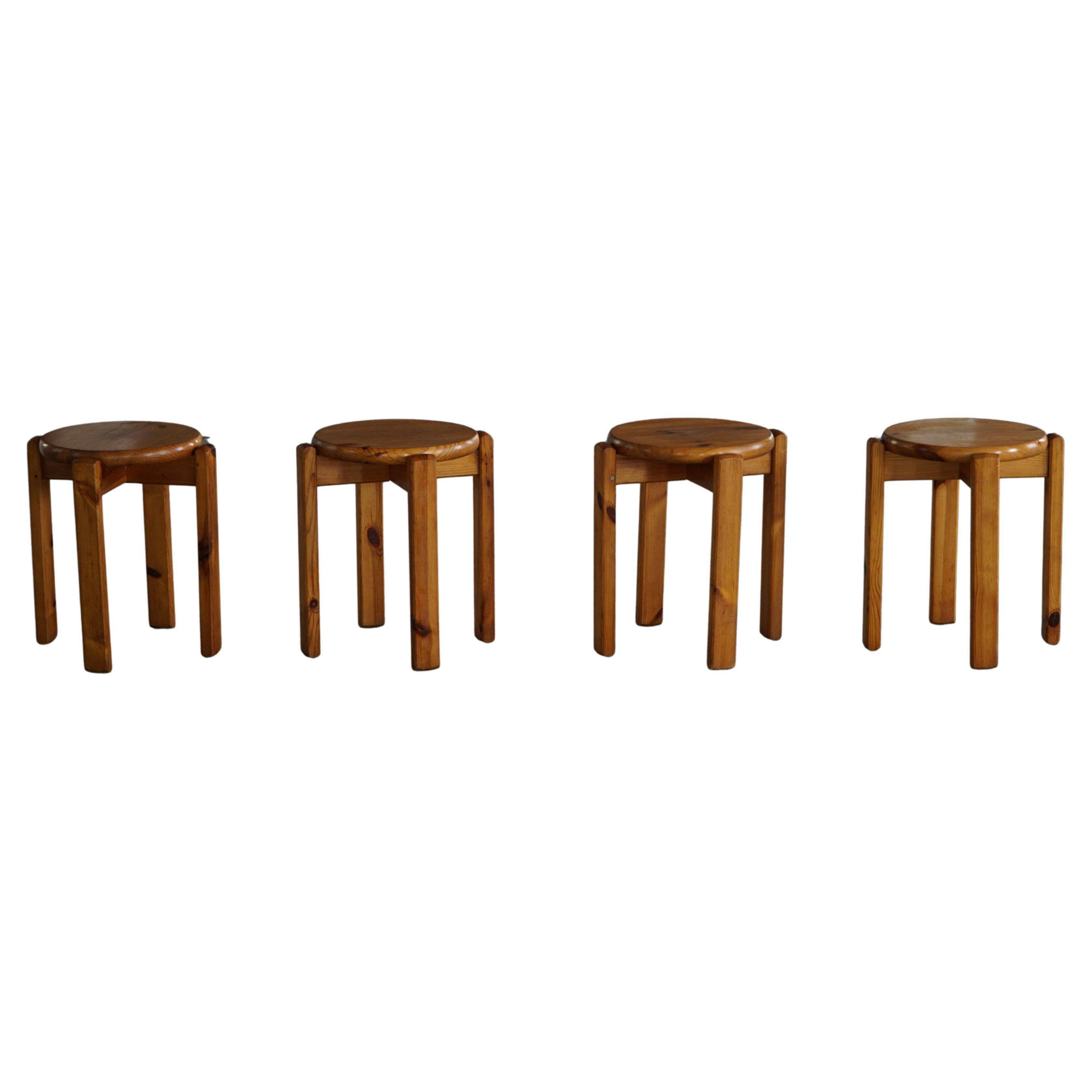 Mid-20th century, set of 4 vintage stackable pine stools, Danish design.