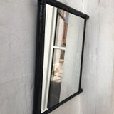 Black lacquered rattan mirror