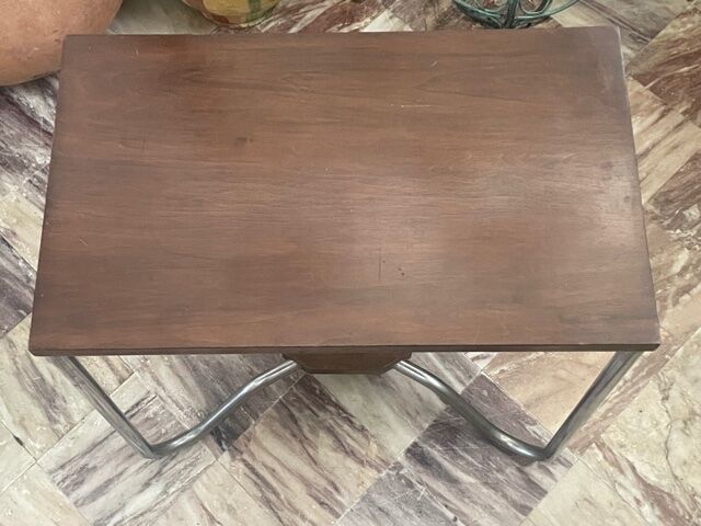 Art Deco pedestal table wood and chrome