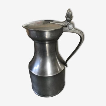 Antique pitcher with shoulder in fine punched tin finish pcorn