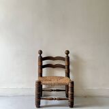 Vintage  chair in turned wood and straw, . 1950