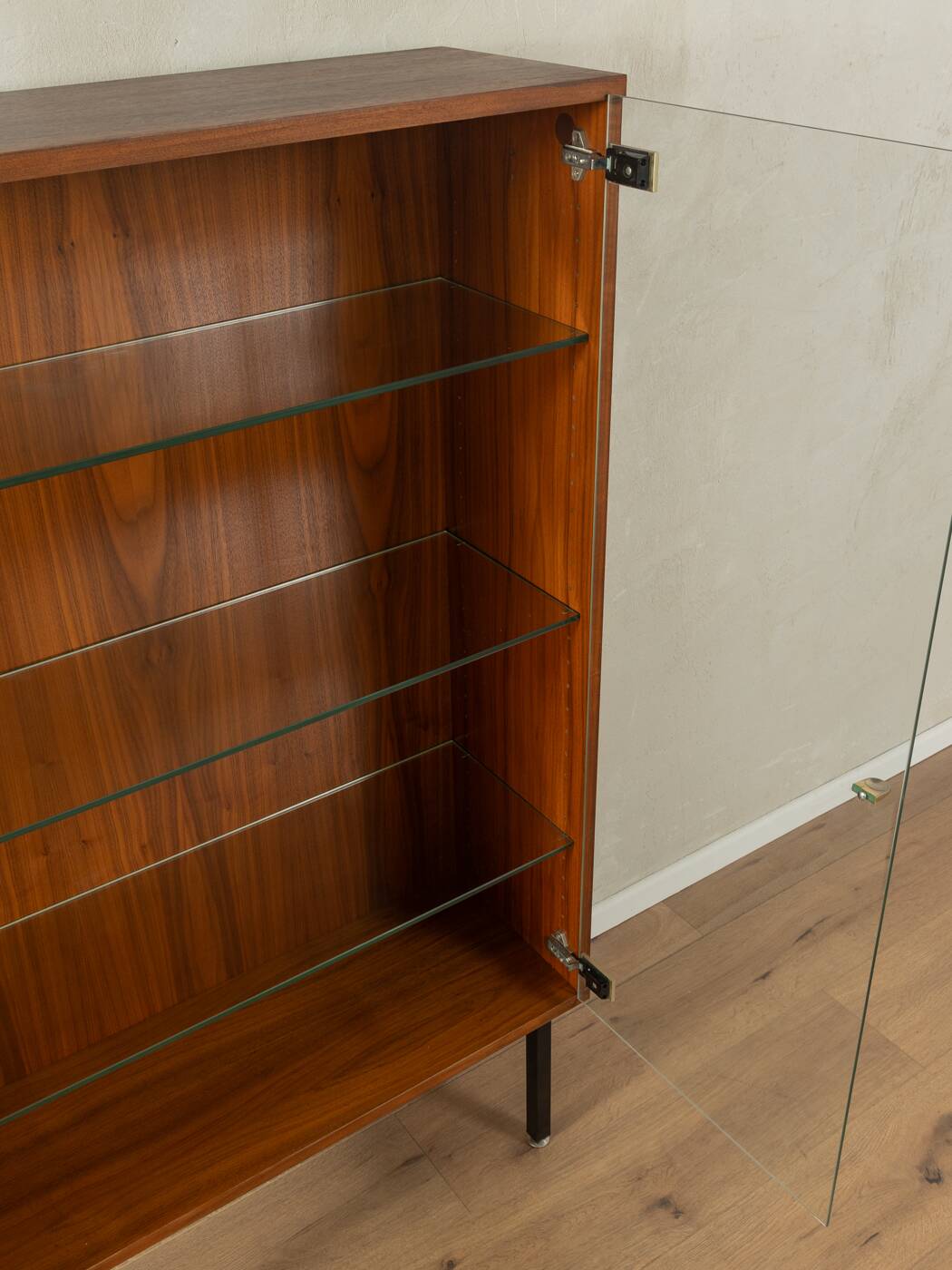 Walnut veneer display cabinet, 1960s