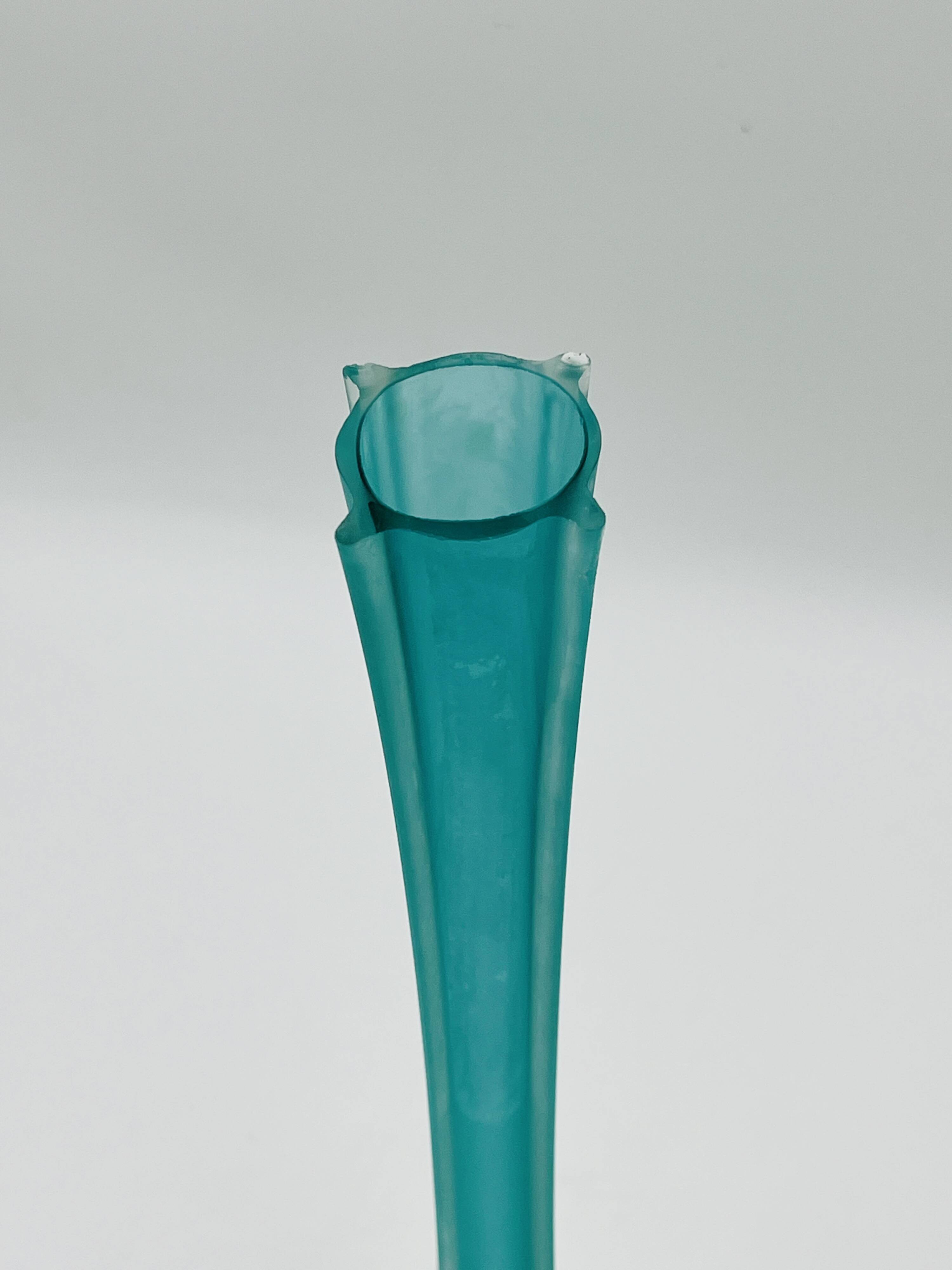 Turquoise glass soliflore in Murano style, Eiffel Tower shape.