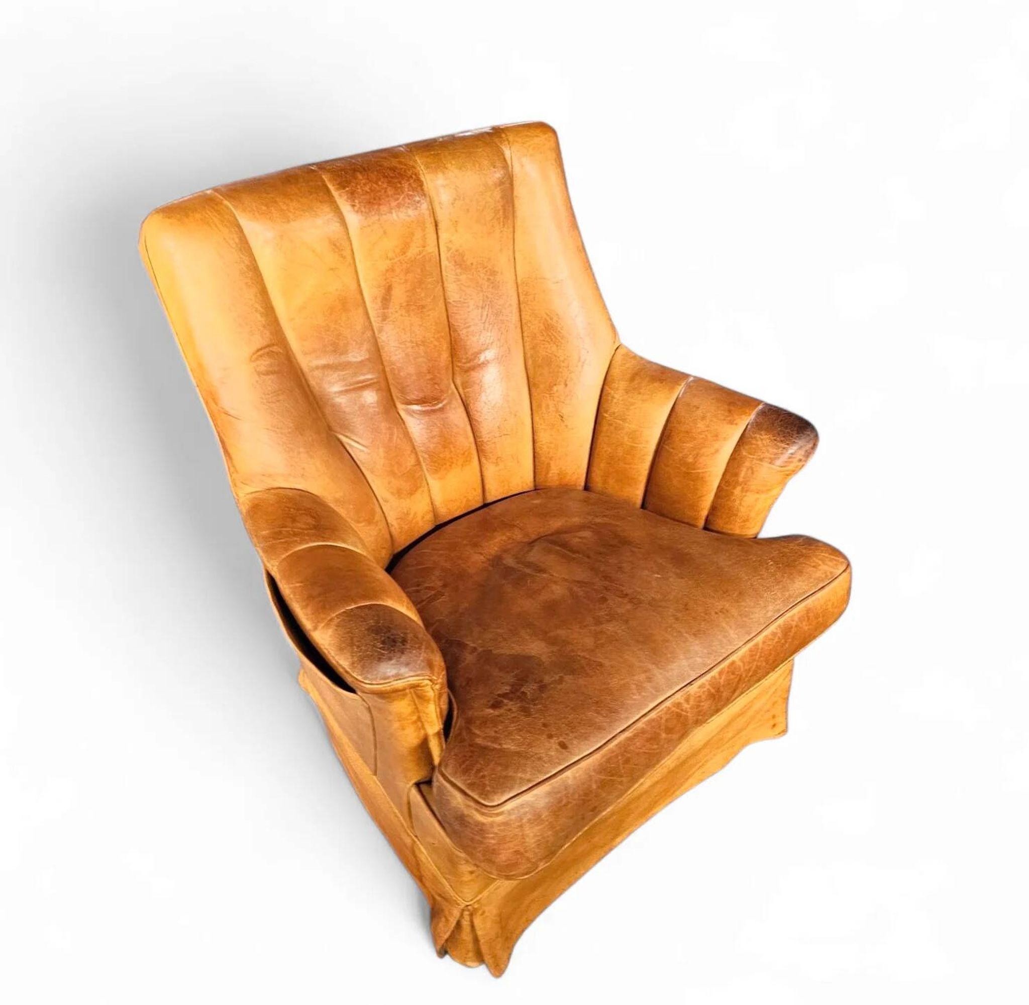 Sheep leather club chair 1970s with magazine holder