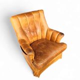Sheep leather club chair 1970s with magazine holder