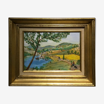Ancient Tuscan landscape painting dated 1989