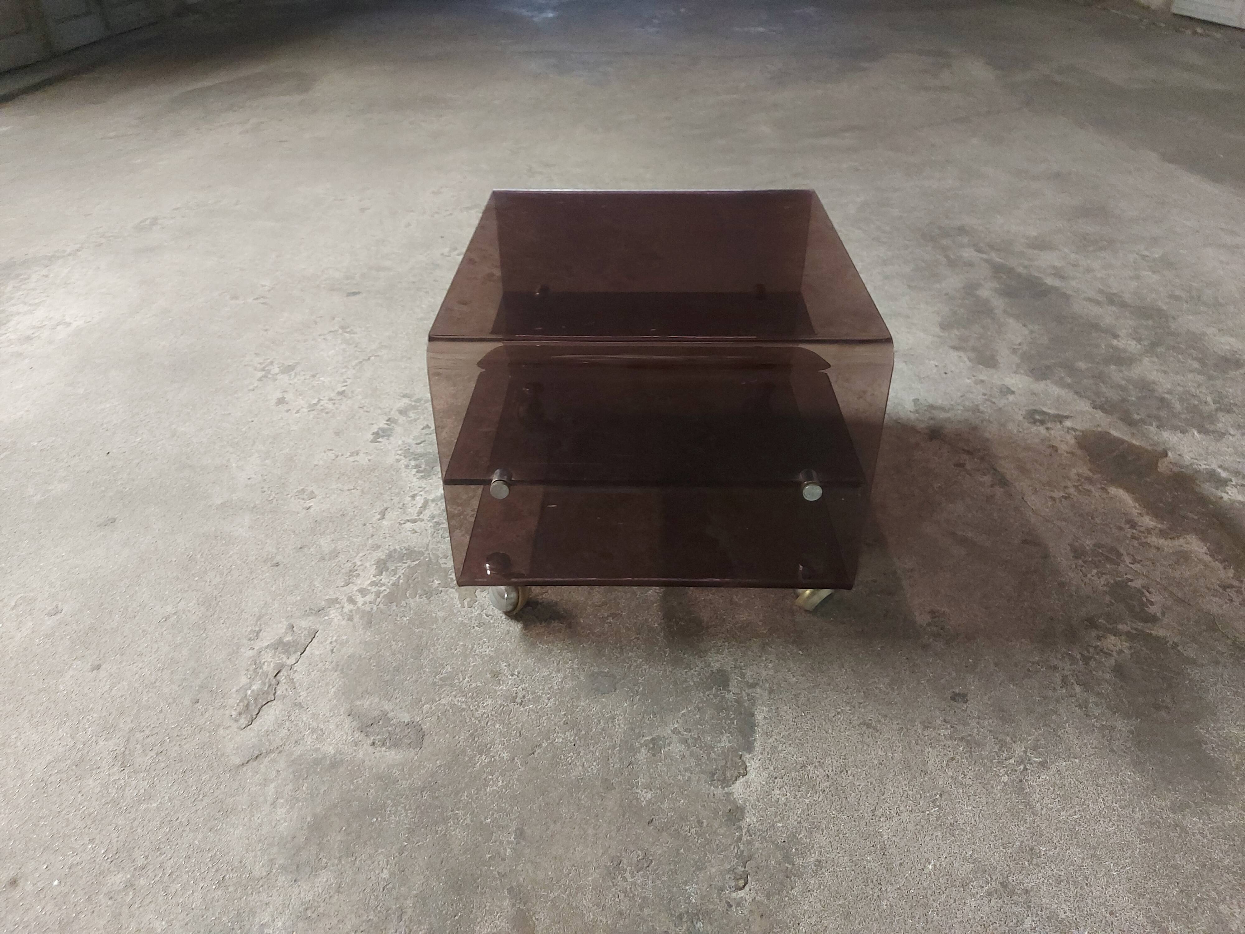 Plexiglas table on wheels, Eric Maville production