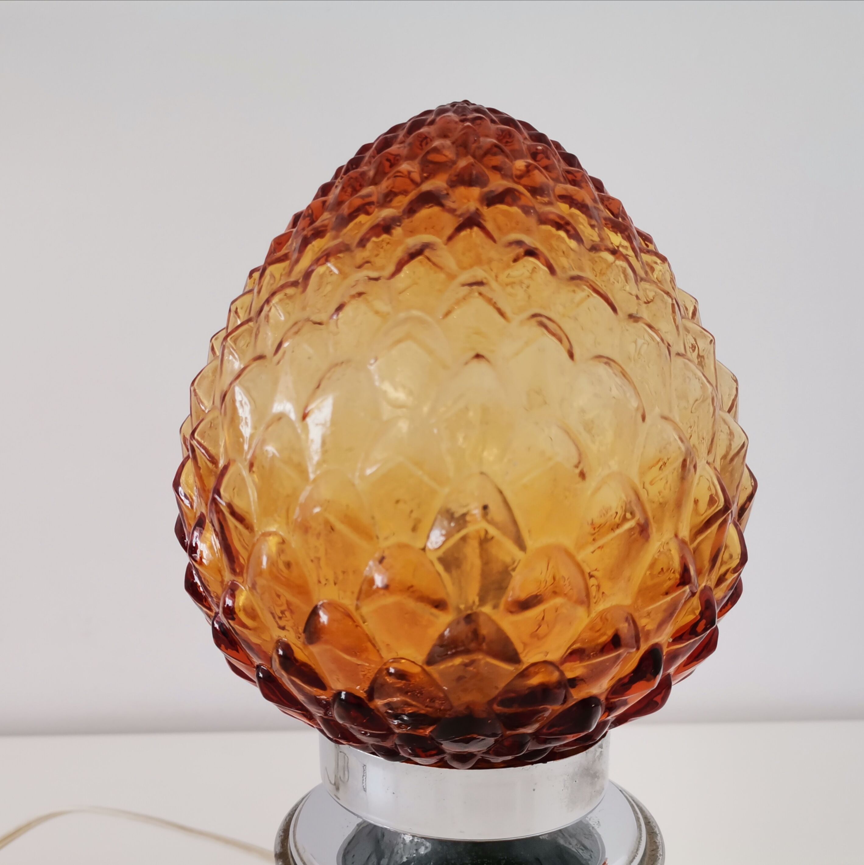 Chrome and amber glass lamp