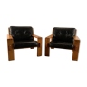Bonanza leather and wood armchairs by Esko Pijamies for Asko, 1960s, set of 2