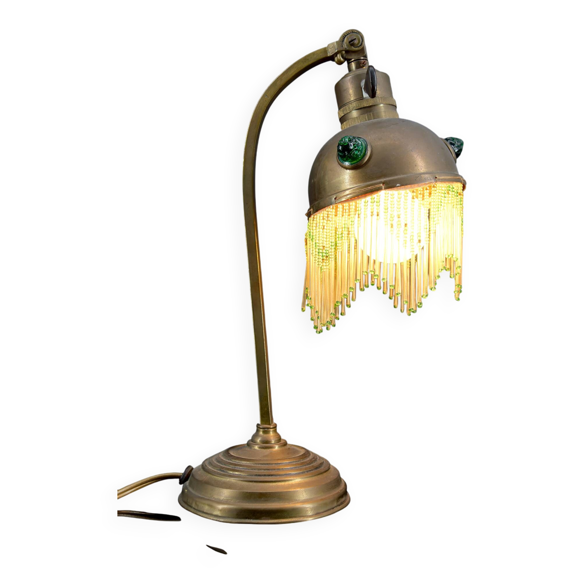 Art Nouveau Brass and Glass Cabochon Table Lamp, Circa 1910