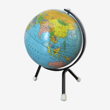Mappemonde globe terrestre tripode en tôle cartes Taride années 60 70