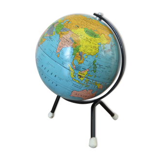 Mappemonde globe terrestre tripode en tôle cartes Taride années 60 70