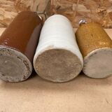 Set of 3 old brown & white stoneware bottles vintage kitchen