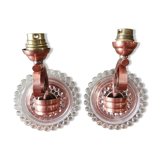 Pair of art deco wall light in glass and copper