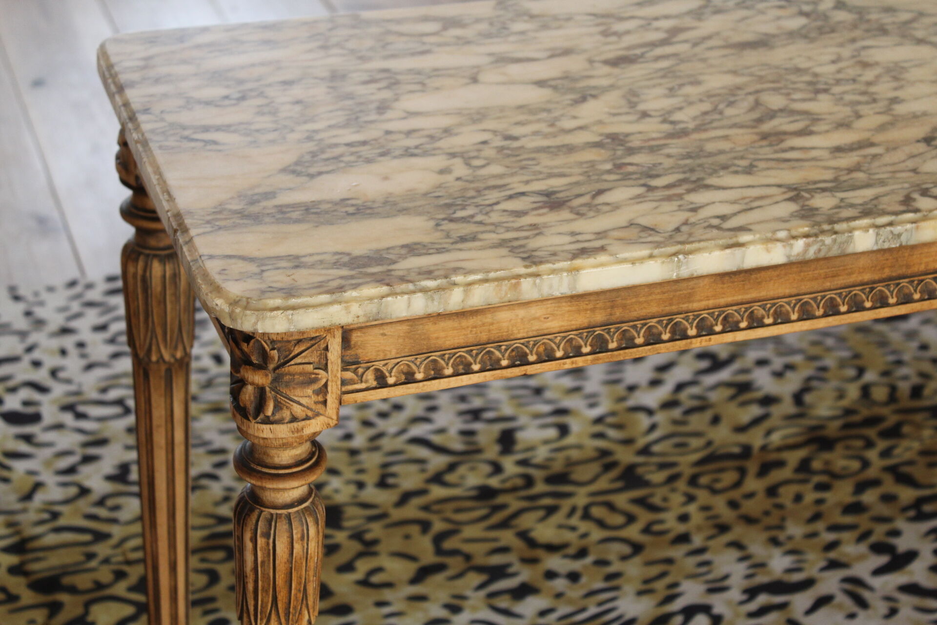 Console old feet wood and marble top