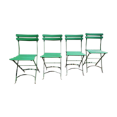 Lot of 4 folding garden chairs or bistro with wooden slats 1920
