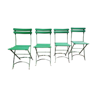 Lot de 4 chaises pliantes de jardin ou bistrot à lattes de bois 1920