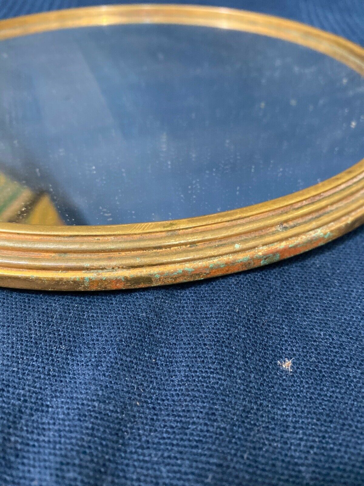 Plate center-of-table brass and old round mirror 1900