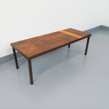 Vintage rectangular coffee table by Jean Jaffeux in steel and ceramic from the 60s