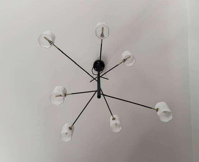 Seyvaa Large Suspension by Avionstudio – opaline glass, brass and black steel