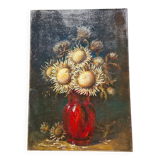 Tableau Nature Morte Bouquet De Chardons Signé Jo Purrel