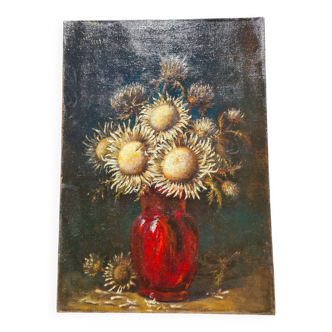 Still Life Painting Bouquet of Thistles Signed Jo Purrel