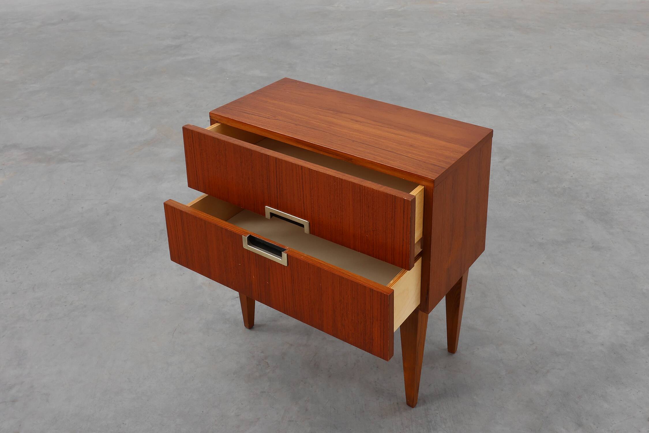 Vintage Nightstand in teak veneer with 2 drawers, Belgium 1950s