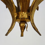 Vintage Masca chandelier in aged golden metal and golden flower