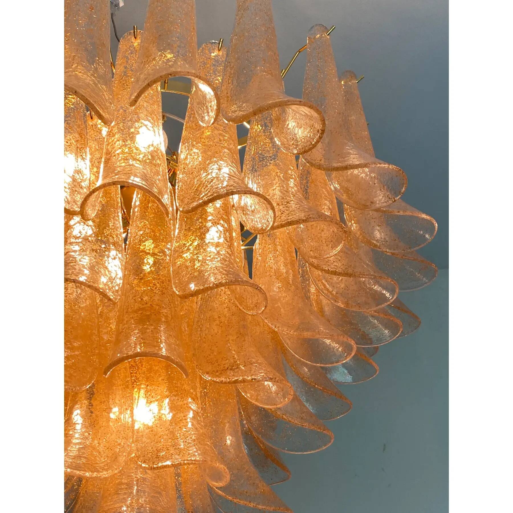 Modern Clear and Gold Murano Glass "Petals-Selle" Chandelier