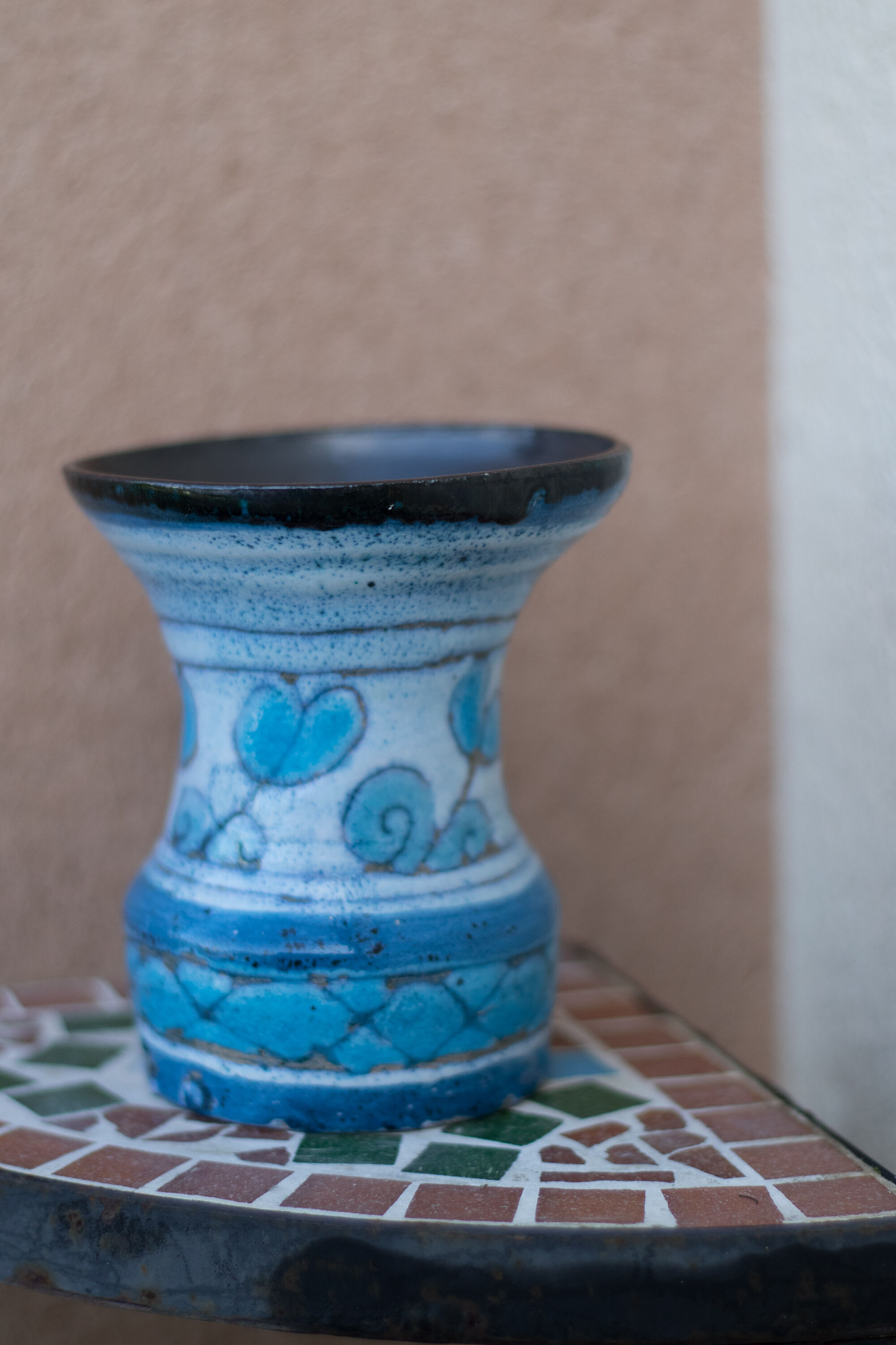Raku blue vase with Scandinavian tendencies