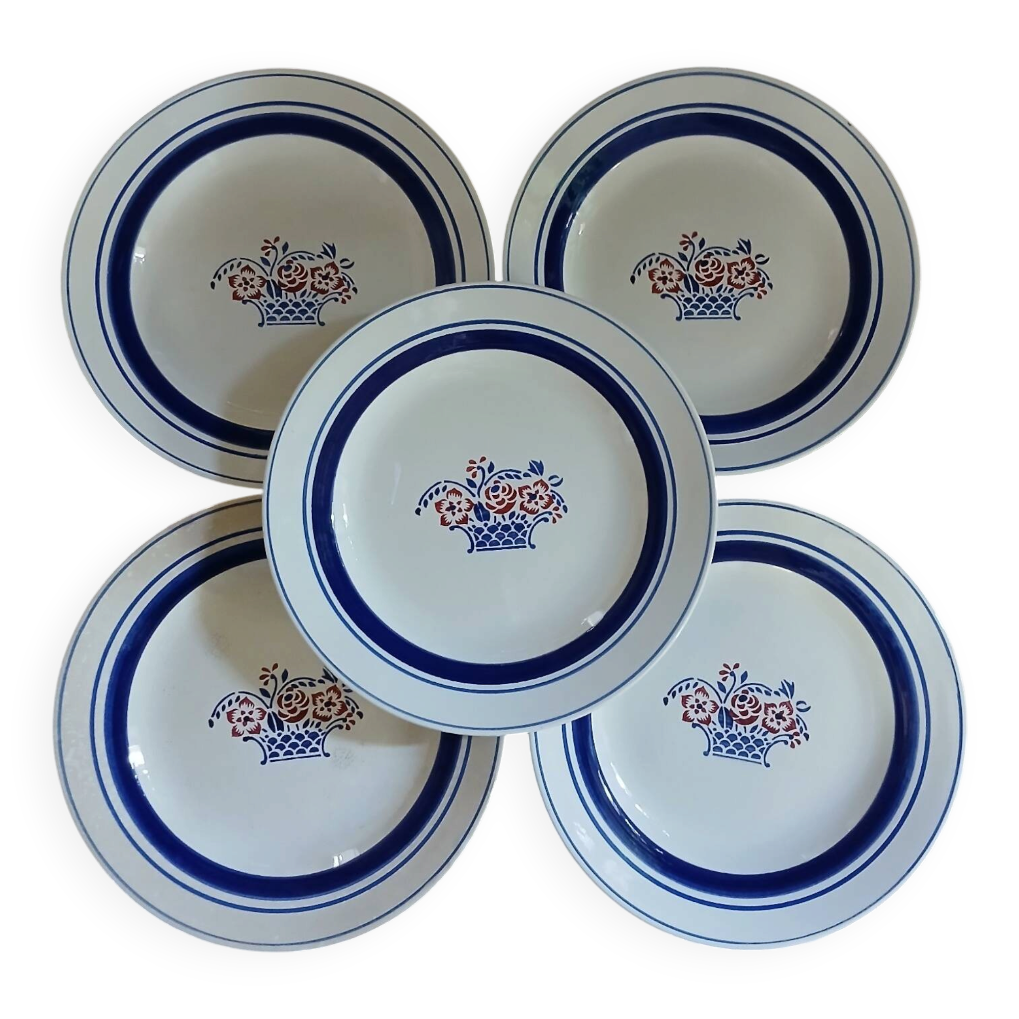 5 assiettes à dessert anciennes Digoin et Sarreguemines